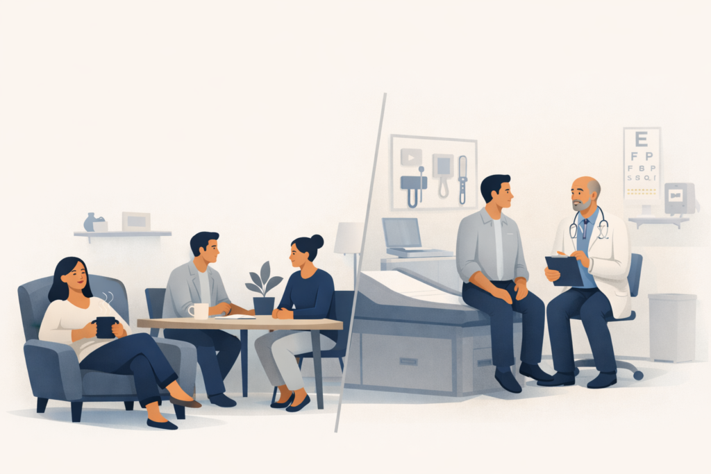 Menschenorientierte Illustration zur Reduzierung von Fehlzeiten durch gesundheitsbezogene Benefits