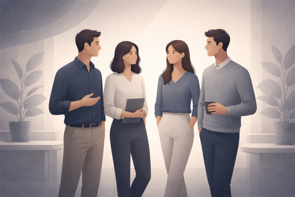 Menschenorientierte Illustration zur Mitarbeiterbindung durch Mitarbeiterbenefits