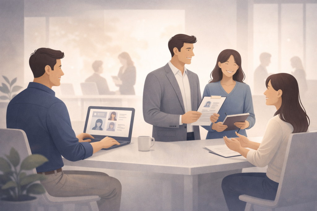 Menschenorientierte Illustration zur Verbesserung von Recruitingergebnissen durch Mitarbeiterbenefits